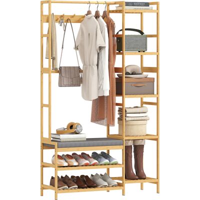 TORMATOR Perchero Con Estante Para Zapatos, Ganchos Para Ropa, Soporte Para Abrigos, Banco Con Cojín, Para Pasillo, Entrada, Madera Natural TORMATOR Perchero Con Estante Para Zapatos, Ganchos Para Ropa, Soporte Para Abrigos, Banco Con Cojín, Para Pasillo, Entrada, Madera Natural