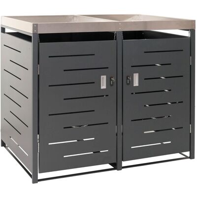 Décoshop26 - Cubo De Basura Con Cerradura De Capacidad De 80 A 240 Litros Con Bandeja Para Plantas De Metal Y Acero Inoxidable 125x134x84 Cm 040008227 Décoshop26 - Cubo De Basura Con Cerradura De Capacidad De 80 A 240 Litros Con Bandeja Para Plantas De Metal Y Acero Inoxidable 125x134x84 Cm 040008227