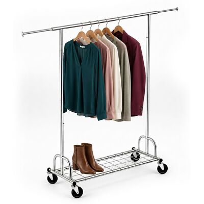 Perchero Con Ruedas Relaxdays, Barra Para Ropa Ajustable Y Extensible, Gran Capacidad, Metal Cromado, Plateado Perchero Con Ruedas Relaxdays, Barra Para Ropa Ajustable Y Extensible, Gran Capacidad, Metal Cromado, Plateado