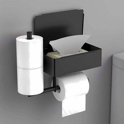 Soporte De Papel Higiénico De Pared Negro, No Requiere Perforación, Acero Inoxidable, 2 Rollos, Soporte Para Toallitas Húmedas - Kzq Soporte De Papel Higiénico De Pared Negro, No Requiere Perforación, Acero Inoxidable, 2 Rollos, Soporte Para Toallitas Húmedas - Kzq