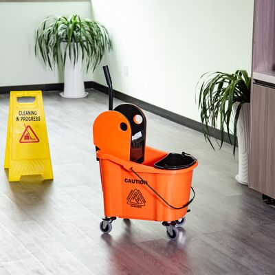 TORMATOR Cubo De Fregona Con Ruedas 36l Carro De Limpieza Con Escurridor De Presión Y 2 Cubetas Separadas 54x41x91,5cm Naranja TORMATOR Cubo De Fregona Con Ruedas 36l Carro De Limpieza Con Escurridor De Presión Y 2 Cubetas Separadas 54x41x91,5cm Naranja