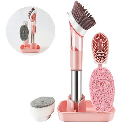 VEXXOL Brush Set Dish - Pbt And Tpr Brush Heads - Soap Dispensing Handle - For Kitchen Sink Stove - 4 Replacement Heads VEXXOL Brush Set Dish - Pbt And Tpr Brush Heads - Soap Dispensing Handle - For Kitchen Sink Stove - 4 Replacement Heads