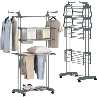 JHY DESIGN Tendedero Plegable De 5 Niveles Con Ruedas Y Estructura De Acero Inoxidable, Para El Hogar Y La Lavandería, Color Gris. JHY DESIGN Tendedero Plegable De 5 Niveles Con Ruedas Y Estructura De Acero Inoxidable, Para El Hogar Y La Lavandería, Color Gris.