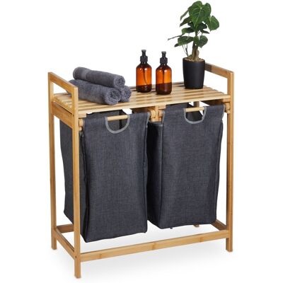 Estantería Cesto Ropa Sucia, Bambú, Extraíbles, 73x64x33 Cm, 2 Sacos Y 1 Balda, Cubo Lavandería, Natural/gris - Relaxdays Estantería Cesto Ropa Sucia, Bambú, Extraíbles, 73x64x33 Cm, 2 Sacos Y 1 Balda, Cubo Lavandería, Natural/gris - Relaxdays
