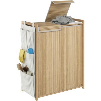 Homcom Cesto De Ropa Sucia De Bambú Con Tapa, 120l, Con 2 Compartimentos, Bolsas Con Cordón Extraíbles Y Lavables, Bolsillos Laterales, Natural Homcom Cesto De Ropa Sucia De Bambú Con Tapa, 120l, Con 2 Compartimentos, Bolsas Con Cordón Extraíbles Y Lavables, Bolsillos Laterales, Natural