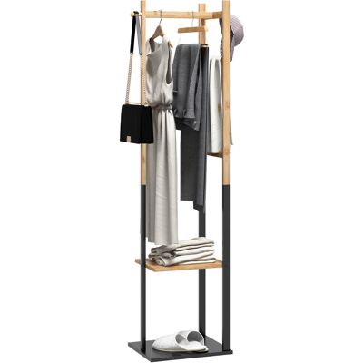 LIIYIELA Perchero De Bambú, Perchero De Madera Con Barra Para Colgar Ropa, Estantes, Ganchos Y 4 Barras Laterales. LIIYIELA Perchero De Bambú, Perchero De Madera Con Barra Para Colgar Ropa, Estantes, Ganchos Y 4 Barras Laterales.
