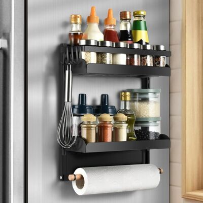 LARGEIGHT Estante Magnético Para Nevera, Potente Y Multifuncional, Para Especias, Ahorra Espacio En La Cocina Con Soporte Para Toallas De Papel Y 4 Ganchos Pequeños Para Nevera Y Lavadora (negro) LARGEIGHT Estante Magnético Para Nevera, Potente Y Multifuncional, Para Especias, Ahorra Espacio En La Cocina Con Soporte Para Toallas De Papel Y 4 Ganchos Pequeños Para Nevera Y Lavadora (negro)