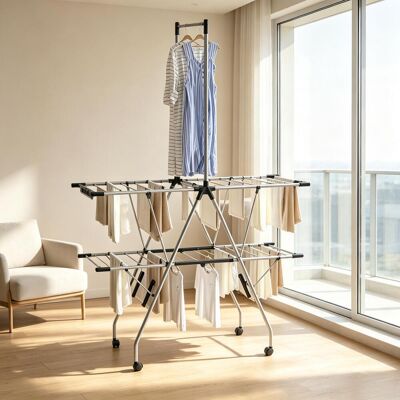 JHY DESIGN Tendedero Plegable Con Ruedas, Tendedero Móvil, Soporte De Secado Multiusos, Torre De Ropa Espaciosa JHY DESIGN Tendedero Plegable Con Ruedas, Tendedero Móvil, Soporte De Secado Multiusos, Torre De Ropa Espaciosa
