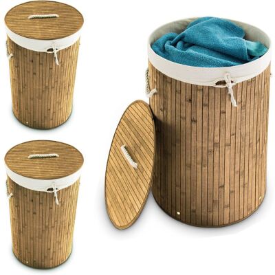 RELAXDAYS 3 Cestos Ropa Sucia Con Tapa, Redondo, Cubo Colada, Canasta Plegable, Bambú, 70 L, Ø 41 Cm, Marrón Natural RELAXDAYS 3 Cestos Ropa Sucia Con Tapa, Redondo, Cubo Colada, Canasta Plegable, Bambú, 70 L, Ø 41 Cm, Marrón Natural