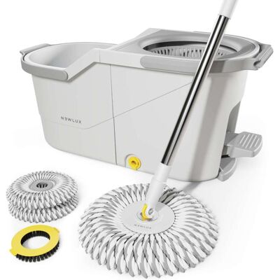 Newlux Fregona Autoescurrible Blanco Turbo Dual V160 Con Pedal, Doble Depósito Y 3 Mopas Microfibra Newlux Fregona Autoescurrible Blanco Turbo Dual V160 Con Pedal, Doble Depósito Y 3 Mopas Microfibra