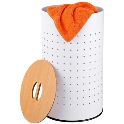 Relaxdays, Cesto Para Ropa Con Tapa, Metal, 50 L, Al X D: 57 X 35 Cm, Con Agujeros, Blanco/natural Relaxdays, Cesto Para Ropa Con Tapa, Metal, 50 L, Al X D: 57 X 35 Cm, Con Agujeros, Blanco/natural