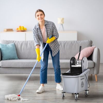 TORMATOR Cubo De Fregona Con Ruedas 36l Carro De Limpieza Con Escurridor De Presión Y 2 Cubetas Separadas 54x41x91,5cm Gris TORMATOR Cubo De Fregona Con Ruedas 36l Carro De Limpieza Con Escurridor De Presión Y 2 Cubetas Separadas 54x41x91,5cm Gris