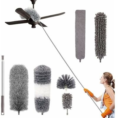 TREETALK Mopa Para Polvo Y Limpiador De Suelos, Kit De Limpieza Telescópico De Microfibra De 7 Piezas Con Mango Lavable De Acero Inoxidable Y Cabezales Extraíbles, Mopa Para Polvo Para Techos, Cortinas, Ventil TREETALK Mopa Para Polvo Y Limpiador De Suelos, Kit De Limpieza Telescópico De Microfibra De 7 Piezas Con Mango Lavable De Acero Inoxidable Y Cabezales Extraíbles, Mopa Para Polvo Para Techos, Cortinas, Ventil