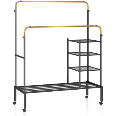 HELLOSHOP26 Tendedero Con Ruedas 135 X 54 X 164/170 Cm Regulable Con Práctico Almacenaje Estilo Moderno Acero Al Carbono Negro O Dorado 200013735 HELLOSHOP26 Tendedero Con Ruedas 135 X 54 X 164/170 Cm Regulable Con Práctico Almacenaje Estilo Moderno Acero Al Carbono Negro O Dorado 200013735