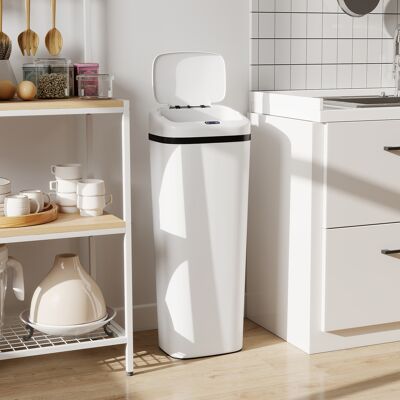TORMATOR Cubo De Basura Cocina Automático 50 L Estrecha De Acero Inoxidable Con Sensor Infrarrojo Modo Manual Antihuellas Blanco TORMATOR Cubo De Basura Cocina Automático 50 L Estrecha De Acero Inoxidable Con Sensor Infrarrojo Modo Manual Antihuellas Blanco