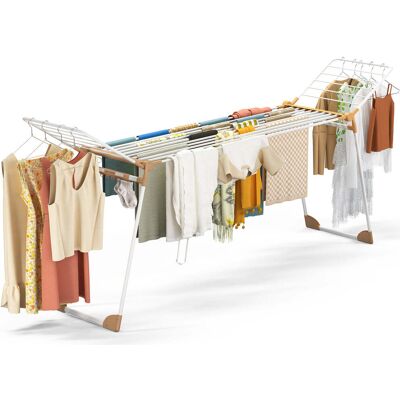 Vounot® Tendedero Telescópico Extensible Secadora De Pie Tenderete Ropa Plegable Metal Con Porta Calcetines Alas Altas 284x55x122cm Blanco Vounot® Tendedero Telescópico Extensible Secadora De Pie Tenderete Ropa Plegable Metal Con Porta Calcetines Alas Altas 284x55x122cm Blanco