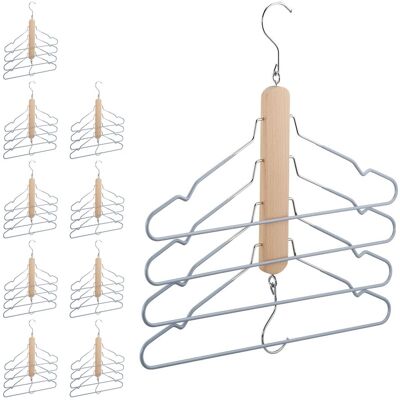 RELAXDAYS Set 10 Perchas Ahorra Espacio Con Varilla Pantalones, 4 Colgadores Madera Y Metal, Antideslizantes, Natural Y Gris RELAXDAYS Set 10 Perchas Ahorra Espacio Con Varilla Pantalones, 4 Colgadores Madera Y Metal, Antideslizantes, Natural Y Gris