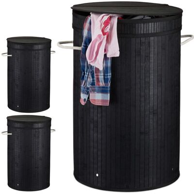 RELAXDAYS 3x Cesto Ropa Sucia Con Tapa, Cubo Colada Plegable, Redondo, Bambú, 65 Litros, Ø 40 Cm, Negro RELAXDAYS 3x Cesto Ropa Sucia Con Tapa, Cubo Colada Plegable, Redondo, Bambú, 65 Litros, Ø 40 Cm, Negro