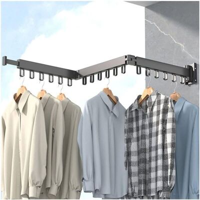OEM Tendedero De Ropa Retráctil De Pared Con Ganchos, Giratorio 360°, Plegable En Tres Partes Para Balcón, Lavadero, Baño (negro) -crezuo OEM Tendedero De Ropa Retráctil De Pared Con Ganchos, Giratorio 360°, Plegable En Tres Partes Para Balcón, Lavadero, Baño (negro) -crezuo