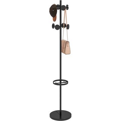 TORMATOR Perchero Con Soporte Para Paraguas Y 8 Ganchos De Disco Metálicos Ø34 X 177 Cm, Negro TORMATOR Perchero Con Soporte Para Paraguas Y 8 Ganchos De Disco Metálicos Ø34 X 177 Cm, Negro