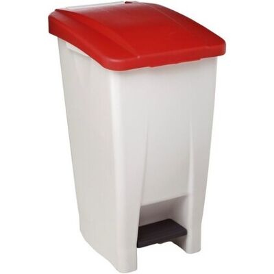 FINISH Bote De Basura Móvil Con Pedal De Plástico De 60 L, Blanco, Tapa Roja FINISH Bote De Basura Móvil Con Pedal De Plástico De 60 L, Blanco, Tapa Roja