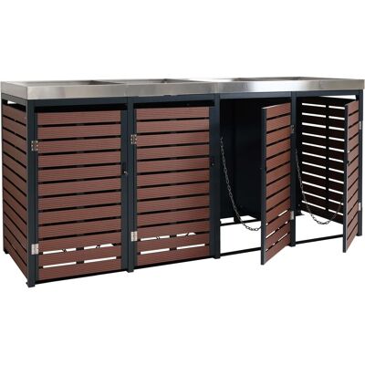 Décoshop26 - Cubo De Basura Refugio 4 Compartimentos Con Macetero 124 X 265 X 84 Cm Wpc Acero Inoxidable Aspecto Madera De Nogal 040007562 Décoshop26 - Cubo De Basura Refugio 4 Compartimentos Con Macetero 124 X 265 X 84 Cm Wpc Acero Inoxidable Aspecto Madera De Nogal 040007562