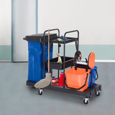 PZCC Carro De Limpieza Profesional De 3 Niveles Con Bolsa De Basura, Ganchos Para Escobas, Cubo De Fregona Con Escurridor Y 5 Ruedas, Para Hoteles Y Posadas, 111 X 63,3 X 103 Cm, Negro. PZCC Carro De Limpieza Profesional De 3 Niveles Con Bolsa De Basura, Ganchos Para Escobas, Cubo De Fregona Con Escurridor Y 5 Ruedas, Para Hoteles Y Posadas, 111 X 63,3 X 103 Cm, Negro.