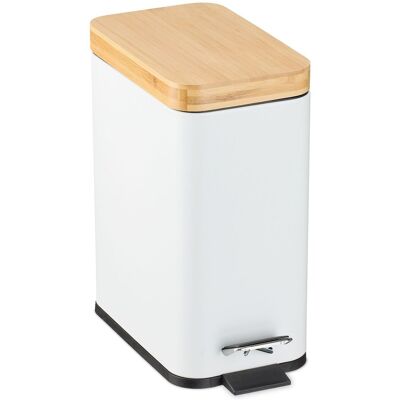 Relaxdays - Cubo De Basura Baño 5 Litros, Papelera Tapa De Bambú, Con Bote Interior Extraíble, Blanco Relaxdays - Cubo De Basura Baño 5 Litros, Papelera Tapa De Bambú, Con Bote Interior Extraíble, Blanco