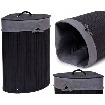 OEM Cesto De Lavandería Esquinero De Bambú Para Baño, Negro, Con Tapa, 60 Litros. OEM Cesto De Lavandería Esquinero De Bambú Para Baño, Negro, Con Tapa, 60 Litros.