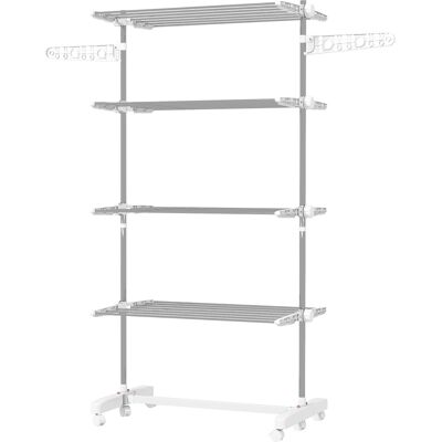 JHY DESIGN Tendedero Móvil, 142 X 55 X 172 Cm, Plegable (4 Niveles), Con Ruedas, Sistema De Bloqueo, Extensiones Laterales, Abs, Blanco. JHY DESIGN Tendedero Móvil, 142 X 55 X 172 Cm, Plegable (4 Niveles), Con Ruedas, Sistema De Bloqueo, Extensiones Laterales, Abs, Blanco.