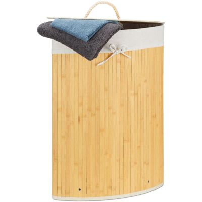 Relaxdays - 3x Cestos Ropa Sucia Esquinero, Cubo Colada Plegable Con Tapa, Canasta, Bambú, 65 X 49,5 X 37 Cm, Crema Relaxdays - 3x Cestos Ropa Sucia Esquinero, Cubo Colada Plegable Con Tapa, Canasta, Bambú, 65 X 49,5 X 37 Cm, Crema