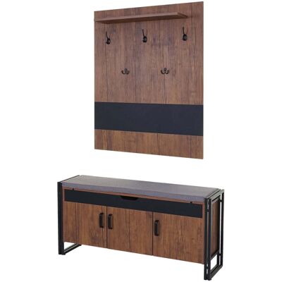 DÉCOSHOP26 Mueble De Entrada Perchero Banco Con 5 Ganchos Dobles 53x110x30cm Aspecto Roble Salvaje 040000957 DÉCOSHOP26 Mueble De Entrada Perchero Banco Con 5 Ganchos Dobles 53x110x30cm Aspecto Roble Salvaje 040000957