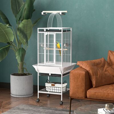 KELLANY Jaula Para Aves, Jaula Para Loros Con 3 Puertas, 2 Perchas, Ruedas De 360°, Cuenco De Comida, Estante, Asiento Libre, 62,5x62,5x156cm, Blanca KELLANY Jaula Para Aves, Jaula Para Loros Con 3 Puertas, 2 Perchas, Ruedas De 360°, Cuenco De Comida, Estante, Asiento Libre, 62,5x62,5x156cm, Blanca