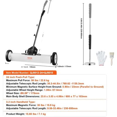 OEM Barredora Magnética, Varilla Telescópica Ajustable, Capacidad De 25 Kg, 24 Pulgadas (3,2 Pulgadas) OEM Barredora Magnética, Varilla Telescópica Ajustable, Capacidad De 25 Kg, 24 Pulgadas (3,2 Pulgadas)