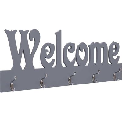 DÉCOSHOP26 Perchero De Pared Welcome De Mdf Gris Con 5 Ganchos 74x29,5 Cm Dec024227 DÉCOSHOP26 Perchero De Pared Welcome De Mdf Gris Con 5 Ganchos 74x29,5 Cm Dec024227