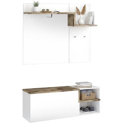 Dmora - Mueble De Entrada, Made In Italy, Entratina Con Percha, Zapatero, 120x40h54 Cm, Blanco Brillante Y Color Arce, Con Embalaje Reforzado Dmora - Mueble De Entrada, Made In Italy, Entratina Con Percha, Zapatero, 120x40h54 Cm, Blanco Brillante Y Color Arce, Con Embalaje Reforzado