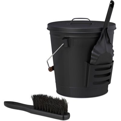Relaxdays - Cubo Cenizas Con Tapa Y Set Barrido, 19l, Incluye Escoba Y Recogedor De Chimenea, Contenedor Ceniza Asa, Negro Relaxdays - Cubo Cenizas Con Tapa Y Set Barrido, 19l, Incluye Escoba Y Recogedor De Chimenea, Contenedor Ceniza Asa, Negro