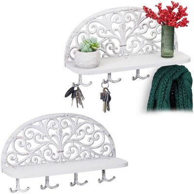 RELAXDAYS 2 Percheros Pared Con Estante, Colgadores Llaves, Antiguos, Hierro Fundido, 23 X 39 X 11,5 Cm, Blanco RELAXDAYS 2 Percheros Pared Con Estante, Colgadores Llaves, Antiguos, Hierro Fundido, 23 X 39 X 11,5 Cm, Blanco
