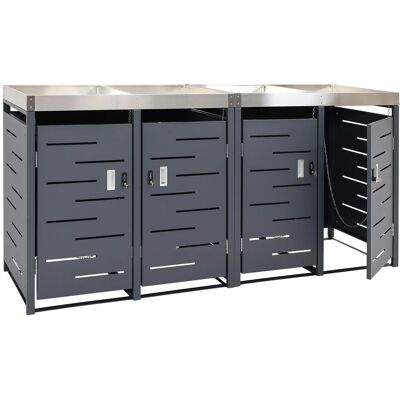 Hhg - Cubo De Basura Con 4 Cubos 044b, Cubo De Basura, Jardinera Combinación Acero Inoxidable-metal 78kg 110x230x62cm Ampliable Hhg - Cubo De Basura Con 4 Cubos 044b, Cubo De Basura, Jardinera Combinación Acero Inoxidable-metal 78kg 110x230x62cm Ampliable