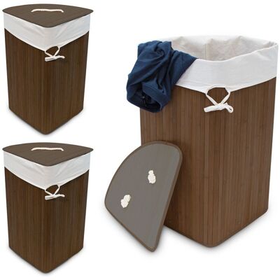 RELAXDAYS 3x Cestos Ropa Sucia Esquinero, Cubo Colada Plegable Con Tapa, Canasta, Bambú, 65 X 49,5 X 37 Cm, Marrón RELAXDAYS 3x Cestos Ropa Sucia Esquinero, Cubo Colada Plegable Con Tapa, Canasta, Bambú, 65 X 49,5 X 37 Cm, Marrón