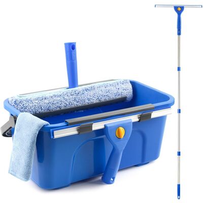 FULEADTURE Kit Retráctil Para Limpiar Ventanas Con Cubo, Rasqueta Y Mango De 4 Secciones, Raspador De Ventanas Y Limpiador De Ventanas (150 Cm) FULEADTURE Kit Retráctil Para Limpiar Ventanas Con Cubo, Rasqueta Y Mango De 4 Secciones, Raspador De Ventanas Y Limpiador De Ventanas (150 Cm)