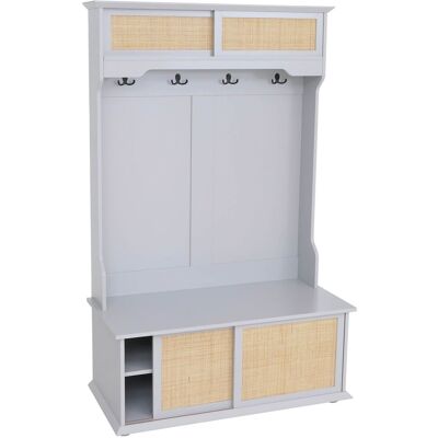 Perchero Hhg-655, Perchero De Pasillo De Madera, Melamina, Kubu Y Ratán, 163 X 100 X 47 Cm, Gris Claro Perchero Hhg-655, Perchero De Pasillo De Madera, Melamina, Kubu Y Ratán, 163 X 100 X 47 Cm, Gris Claro