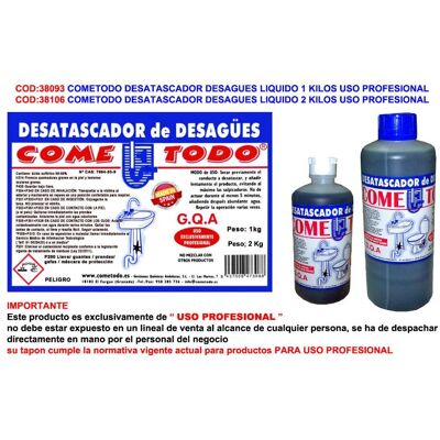 FPLUS Cometodo Desatascador Desagues Liquido 2 Kilos Uso Profesional FPLUS Cometodo Desatascador Desagues Liquido 2 Kilos Uso Profesional
