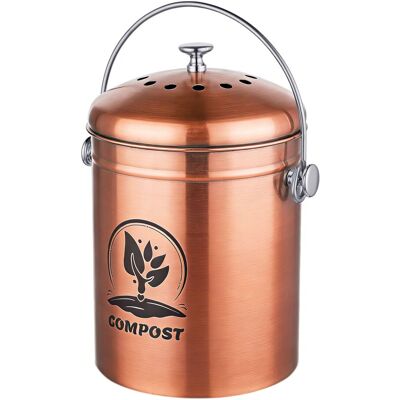Cubo Compostaje Relaxdays 5 L Para Cocina, Pequeño, Con Tapa Y Filtro Antiolor, Metal Cobre Cubo Compostaje Relaxdays 5 L Para Cocina, Pequeño, Con Tapa Y Filtro Antiolor, Metal Cobre
