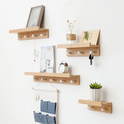 OEM Perchero De Pared Flotante Con 3 Ganchos, Estante De Pared Flotante De Bambú Con Gancho Para Pasillo, Baño, Sala De Estar, Dormitorio - Crezuo OEM Perchero De Pared Flotante Con 3 Ganchos, Estante De Pared Flotante De Bambú Con Gancho Para Pasillo, Baño, Sala De Estar, Dormitorio - Crezuo