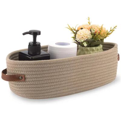 OEM Cesta Tejida Con Cuerda De Algodón, Cesta Para Papel Higiénico, Cesta De Almacenamiento Con Asa, 33 Cm X 15 Cm X 10 Cm, Color Caqui. OEM Cesta Tejida Con Cuerda De Algodón, Cesta Para Papel Higiénico, Cesta De Almacenamiento Con Asa, 33 Cm X 15 Cm X 10 Cm, Color Caqui.