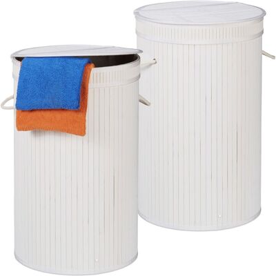 RELAXDAYS 2x Cesto Ropa Sucia Con Tapa, Cubo Colada Plegable, Redondo, Bambú, 65 Litros, Ø 40 Cm, Blanco RELAXDAYS 2x Cesto Ropa Sucia Con Tapa, Cubo Colada Plegable, Redondo, Bambú, 65 Litros, Ø 40 Cm, Blanco