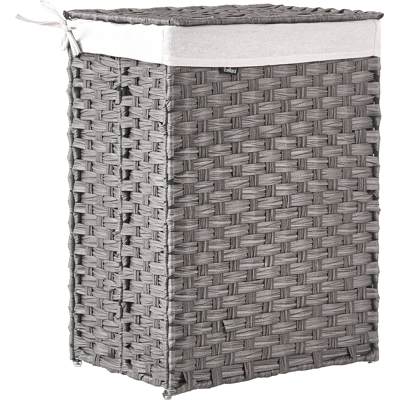 BELIANI Cesto Para La Ropa Sucia Plegable De Tejido Trenzado Con Tapa Forro Extraíble Hecho A Mano Cuarto De Baño 83l Gris Mucubaji BELIANI Cesto Para La Ropa Sucia Plegable De Tejido Trenzado Con Tapa Forro Extraíble Hecho A Mano Cuarto De Baño 83l Gris Mucubaji