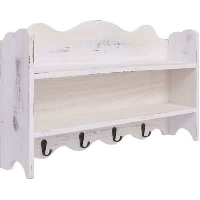DÉCOSHOP26 Perchero/estante De Pared De Madera Blanca Con 4 Ganchos 50x10x30 Cm Madera Dec024214 DÉCOSHOP26 Perchero/estante De Pared De Madera Blanca Con 4 Ganchos 50x10x30 Cm Madera Dec024214