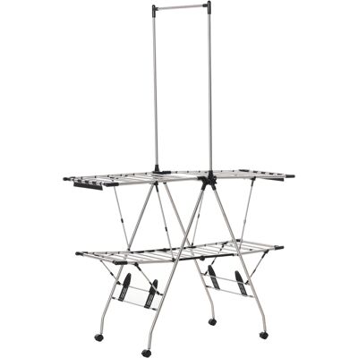 LIIYIELA Tendedero Plegable Con Ruedas, Gran Superficie De Secado, Acero Inoxidable, 138,5 X 63 X 208 Cm, Plata/negro LIIYIELA Tendedero Plegable Con Ruedas, Gran Superficie De Secado, Acero Inoxidable, 138,5 X 63 X 208 Cm, Plata/negro